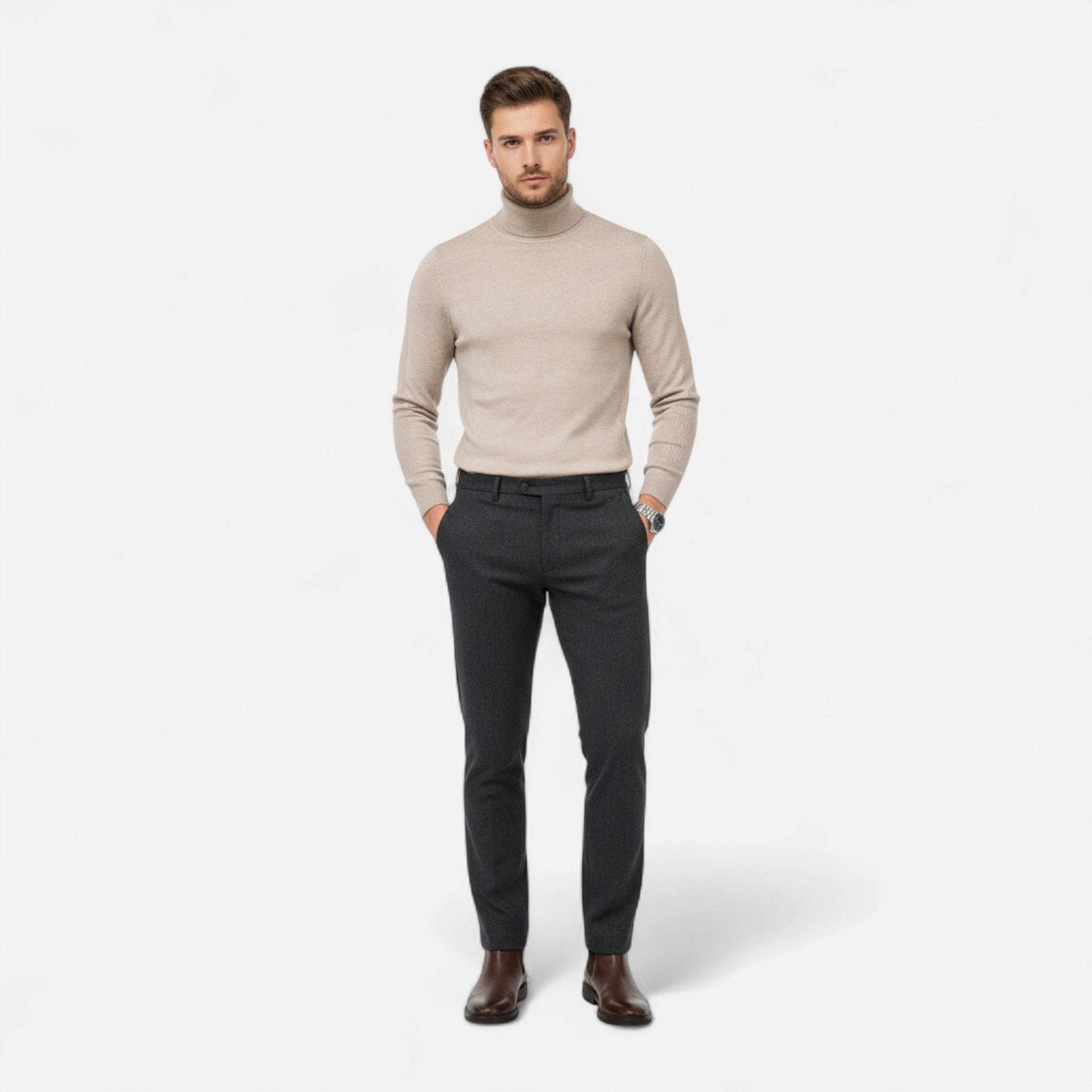 Velqlo | Pull à col roulé pour hommes en couleur unie