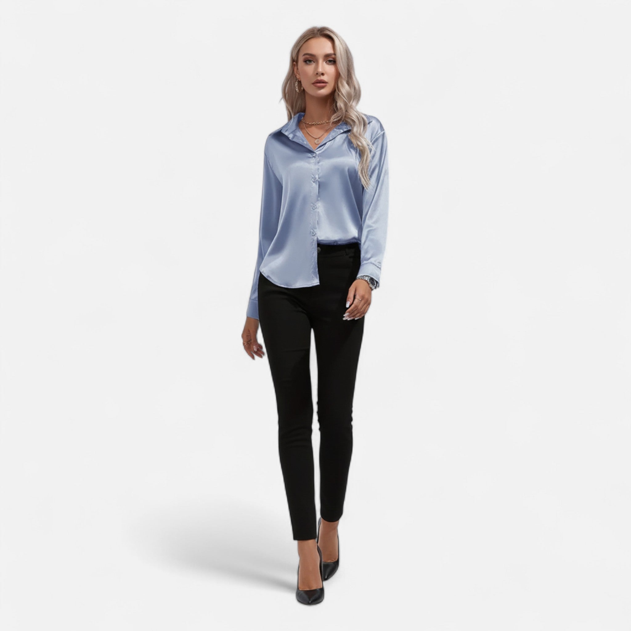 Velqlo | Blouse en Satin pour Femmes avec Col Noté