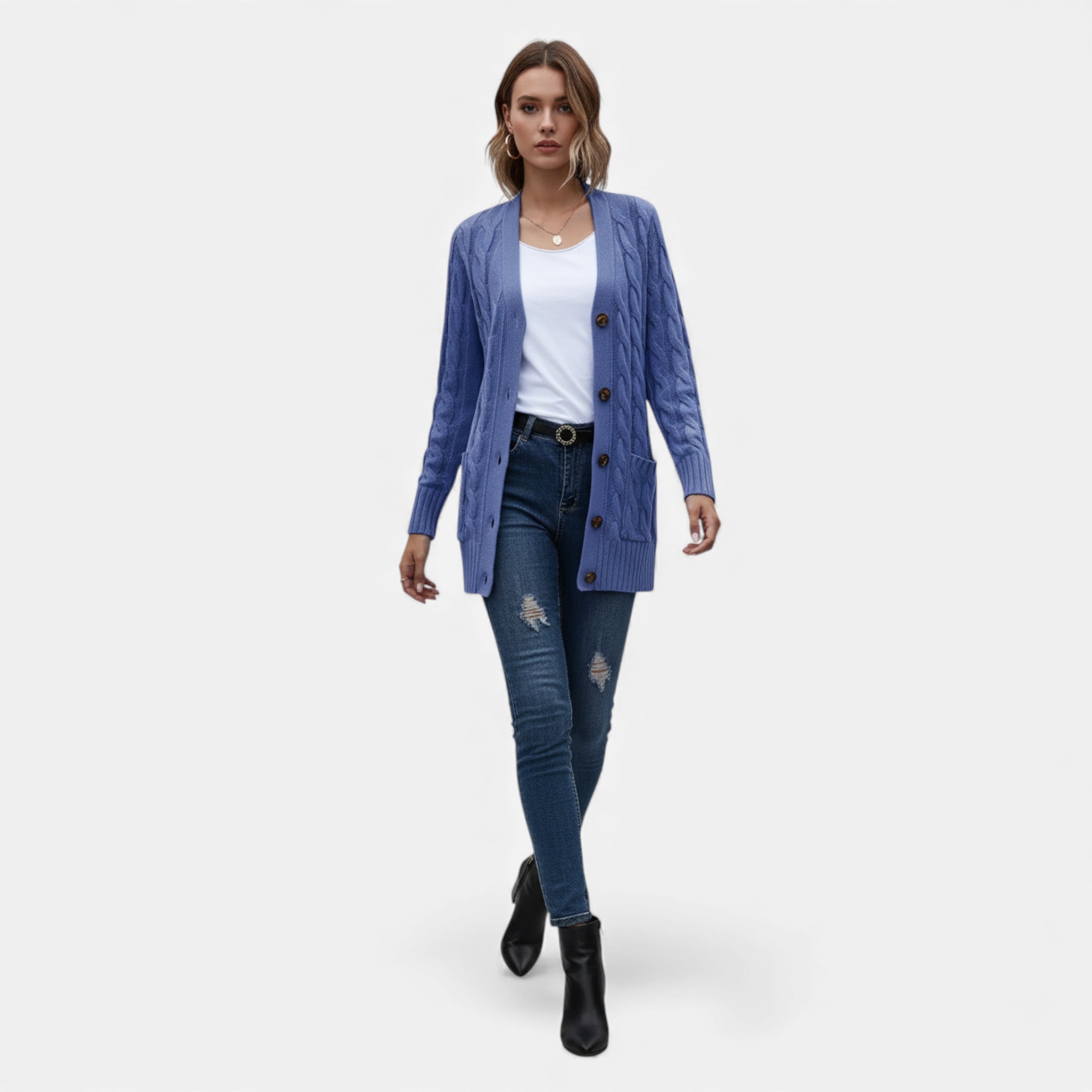 Velqlo | Cardigan Femme Torsadé Élégance Héritage Olive