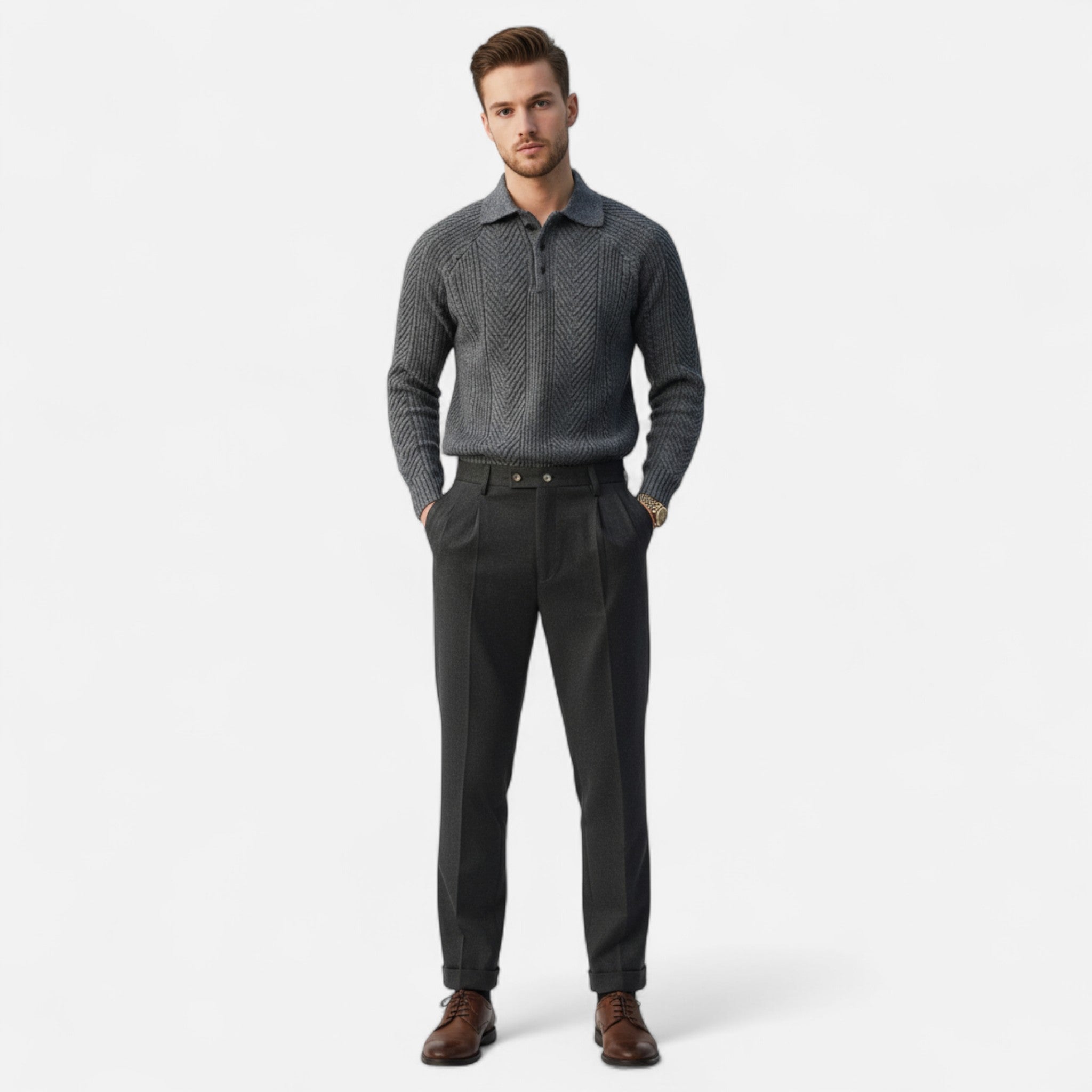 Velqlo | Chemise en Tricot Câble pour Homme à Manches Longues