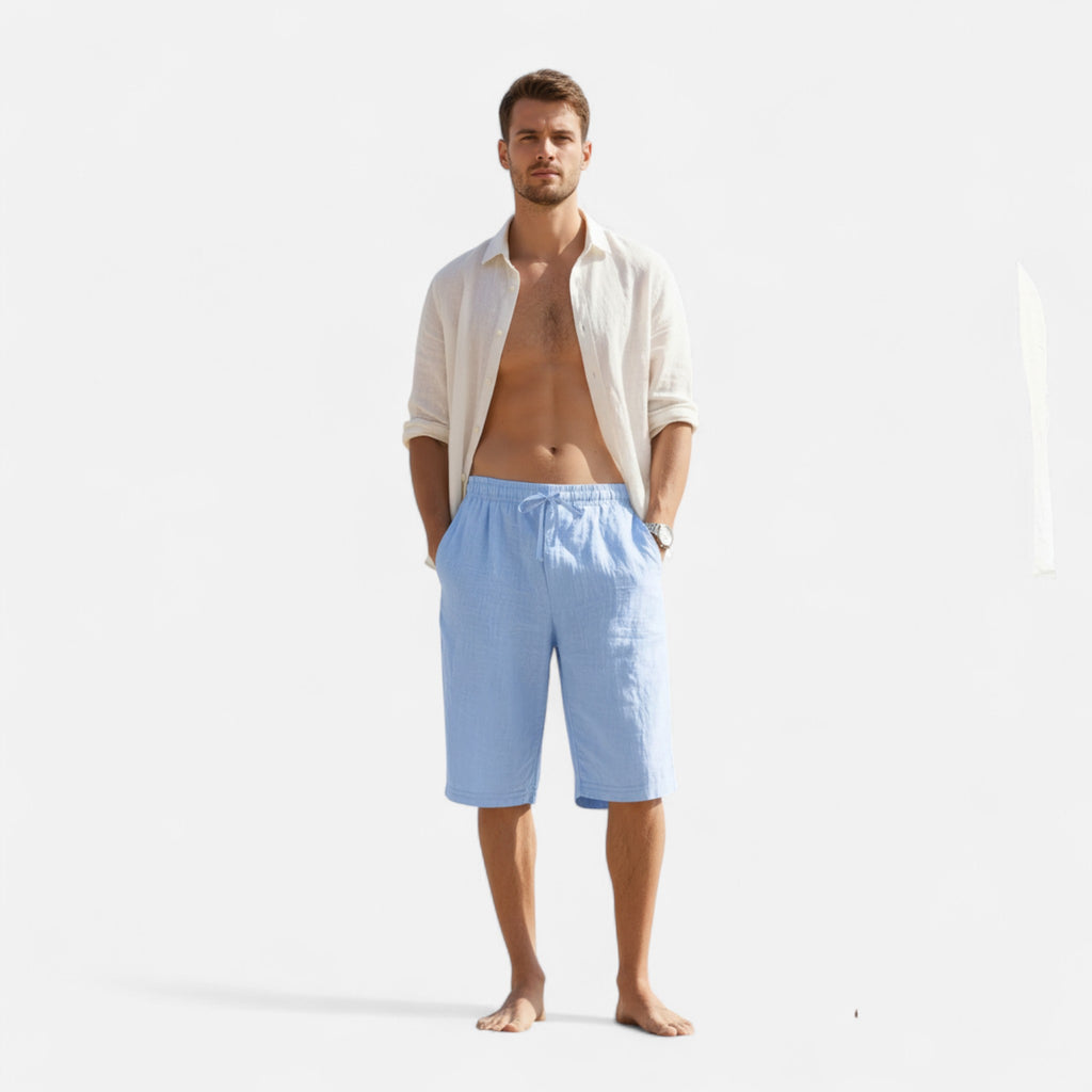 Velqlo | Men’s Linen Shorts – Lightweight Mid-Calf Summer Elegance
