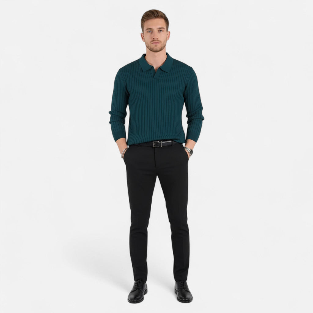 Velqlo | Chemise à col tricoté pour homme à manches longues en V
