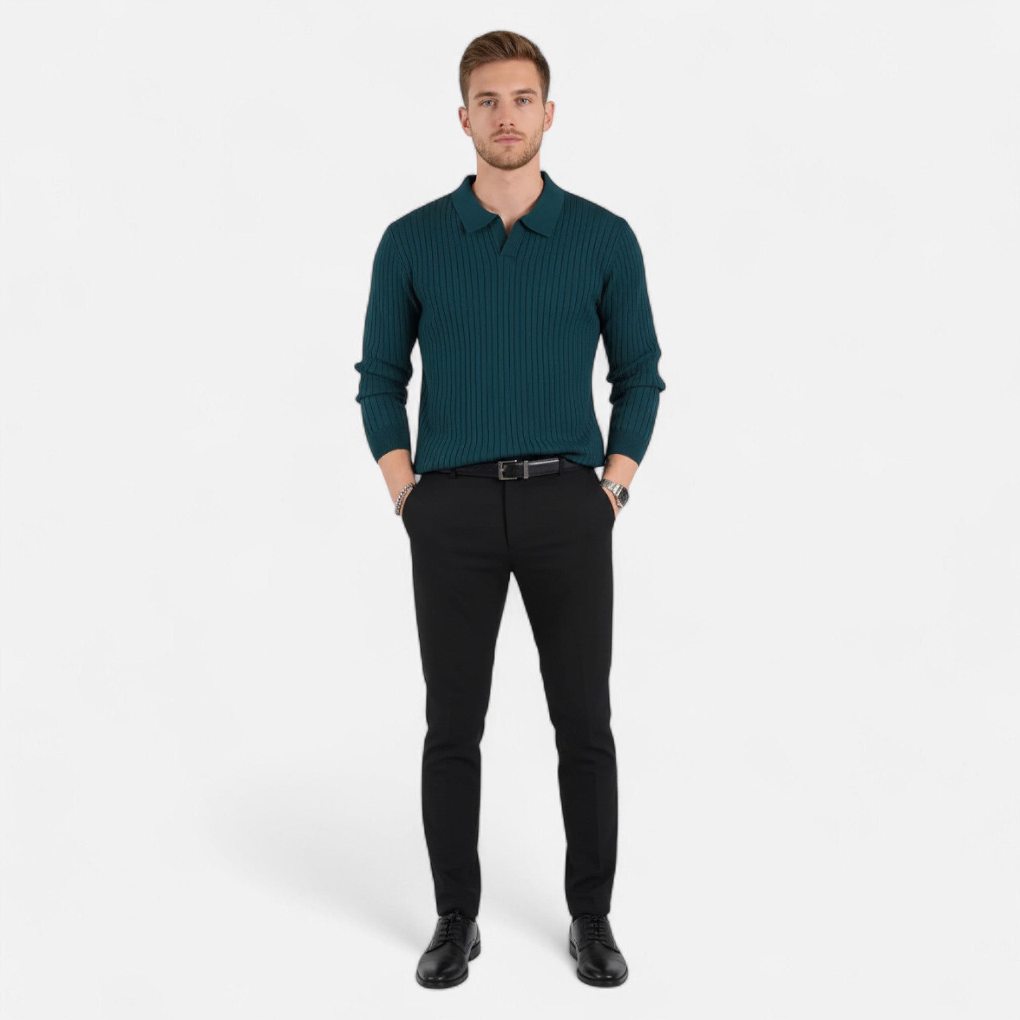 Velqlo | Chemise à col tricoté pour homme à manches longues en V