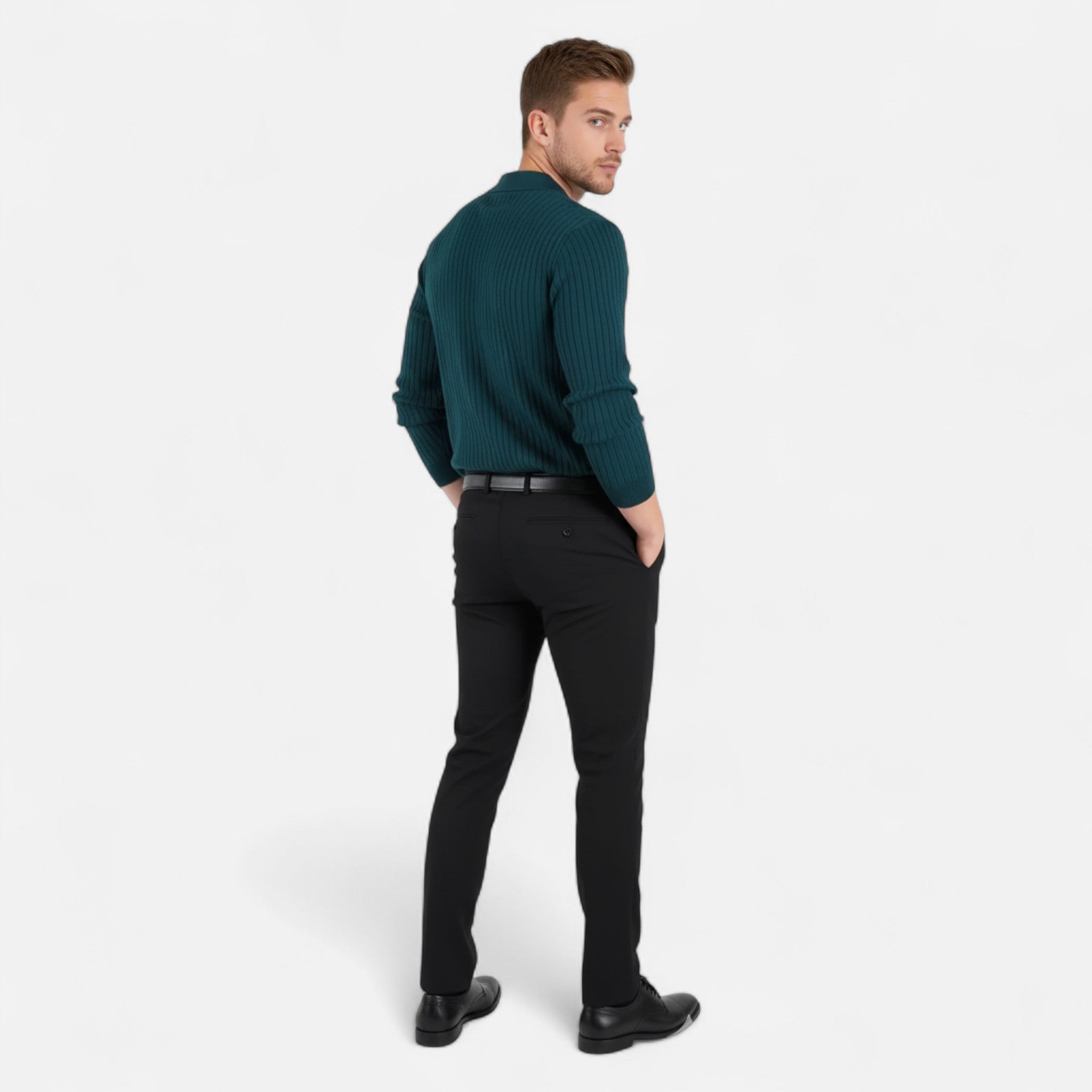Velqlo | Chemise à col tricoté pour homme à manches longues en V