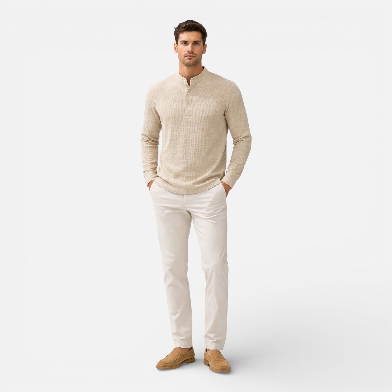 Velqlo | Chemise Henley pour hommes à manches longues, coupe classique