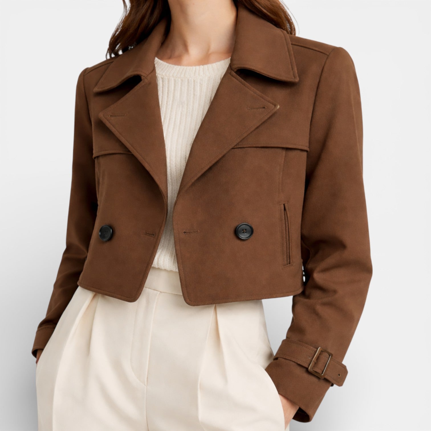 Velqlo | Veste d'été brune pour femmes, style trench léger