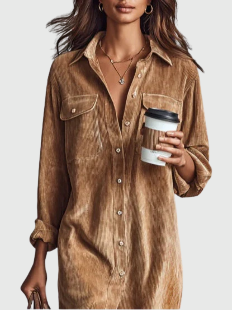 Clara | Robe Midi en Velours Côtelé