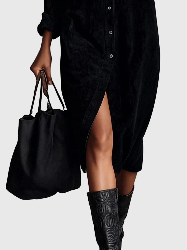 Clara | Robe Midi en Velours Côtelé