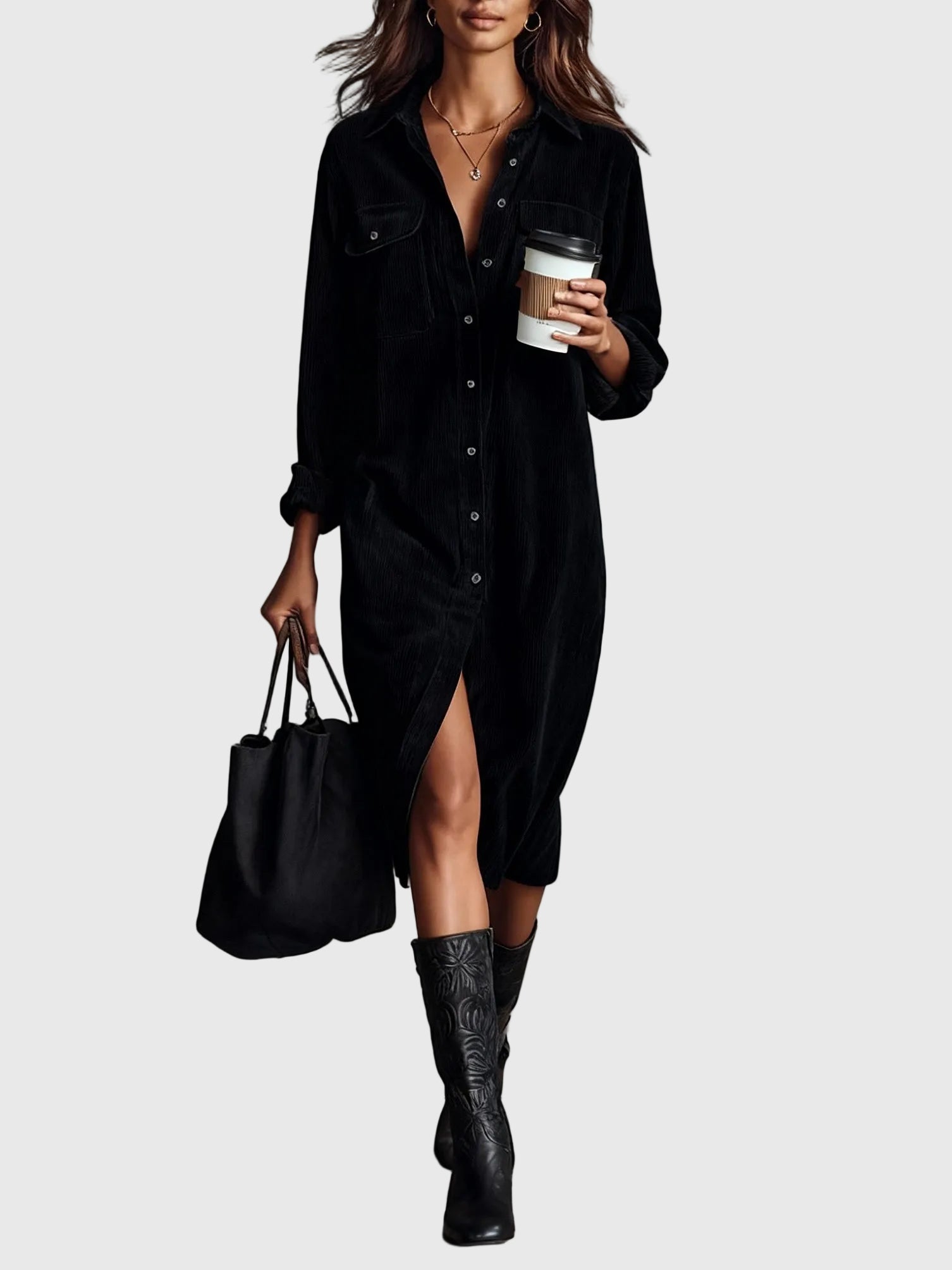 Clara | Robe Midi en Velours Côtelé