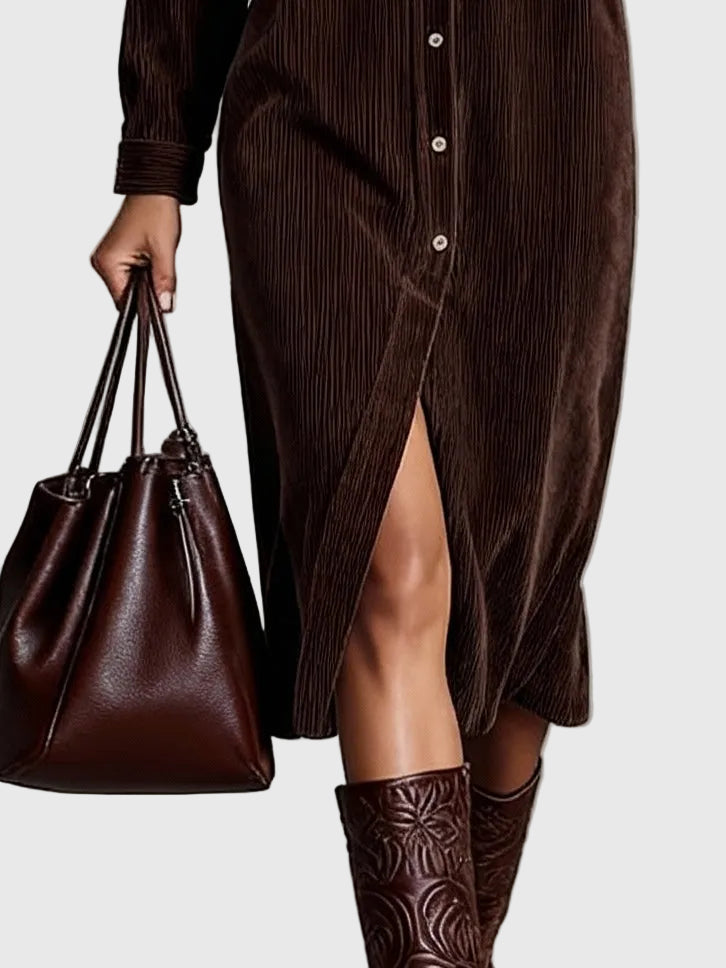 Clara | Robe Midi en Velours Côtelé