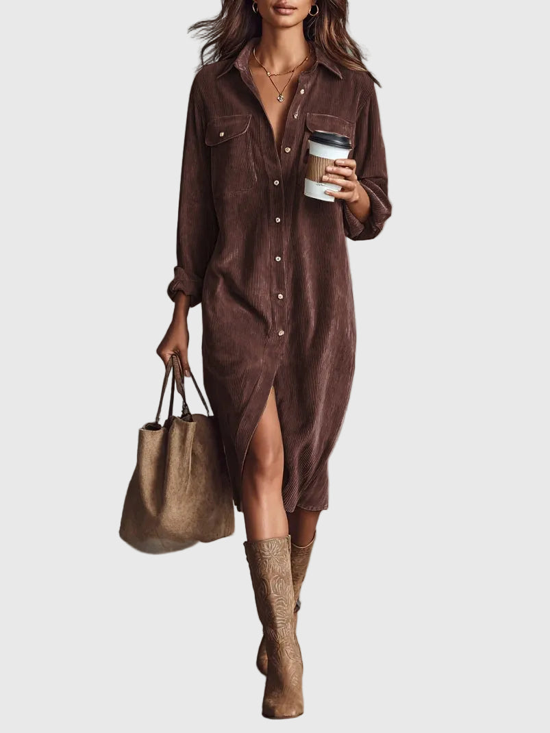 Clara | Robe Midi en Velours Côtelé