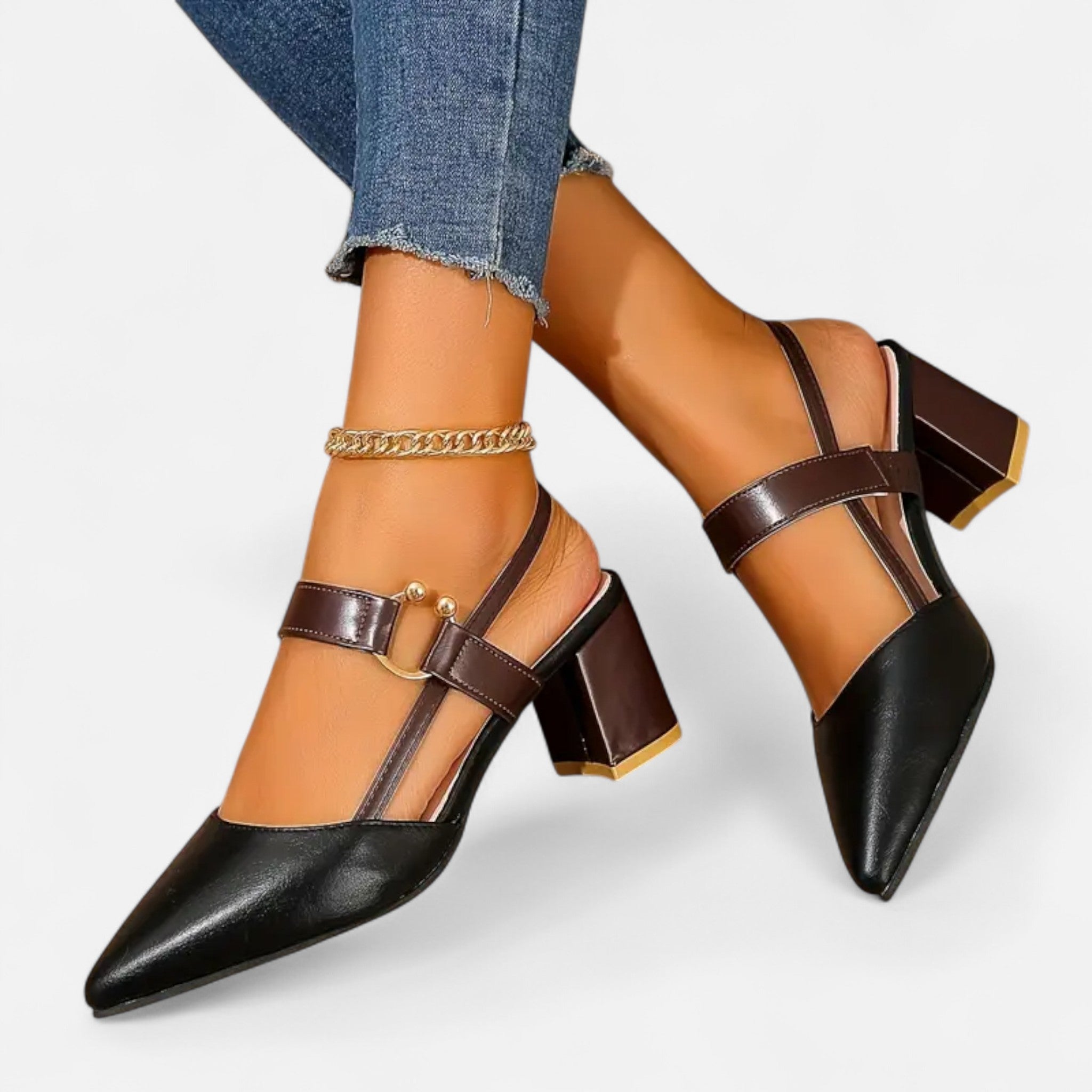 Velqlo | Women’s Sandals – Pointed Toe Medium Block Heel Elegance