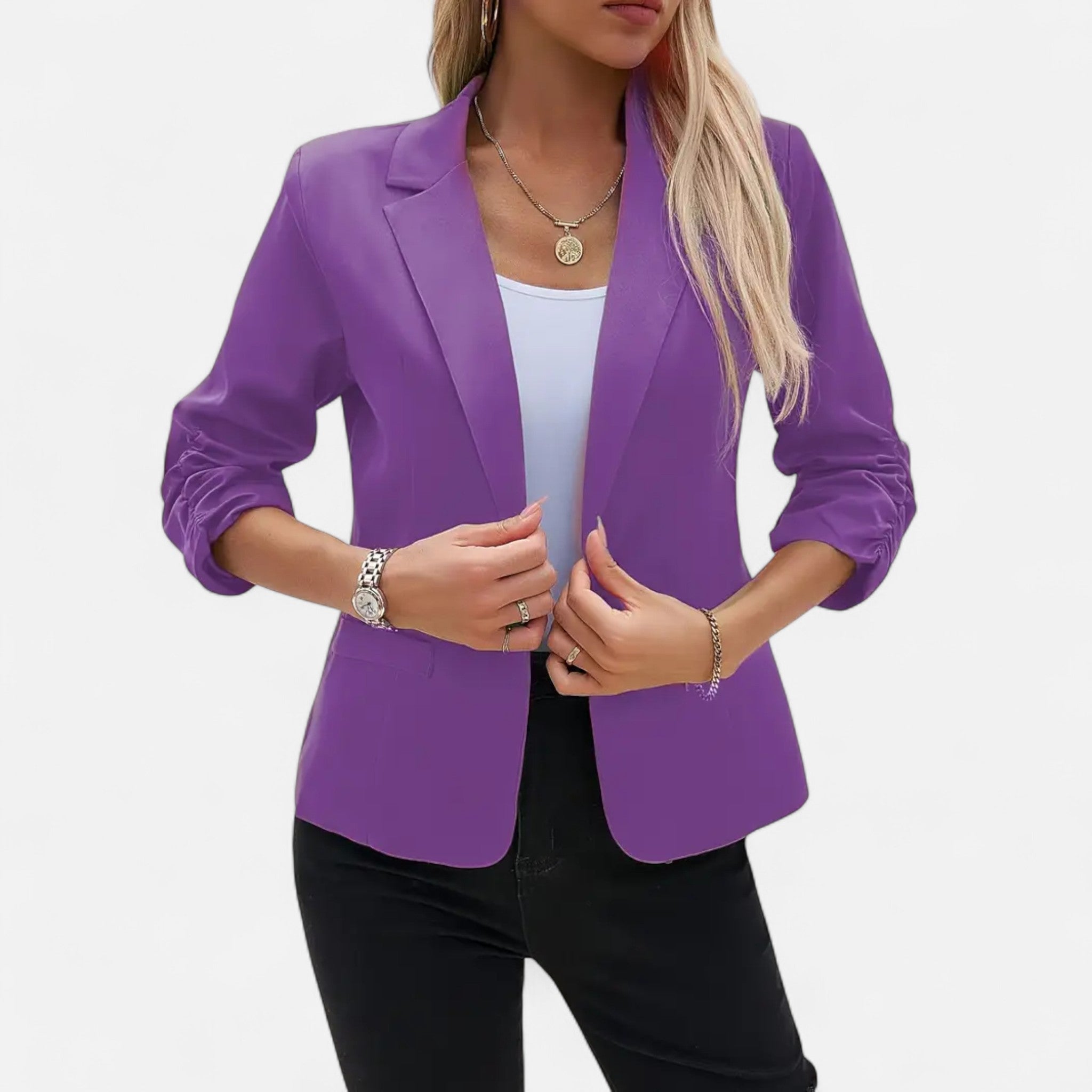 Velqlo | Blazer Décontracté Femme à Devant Ouvert Manches 3/4