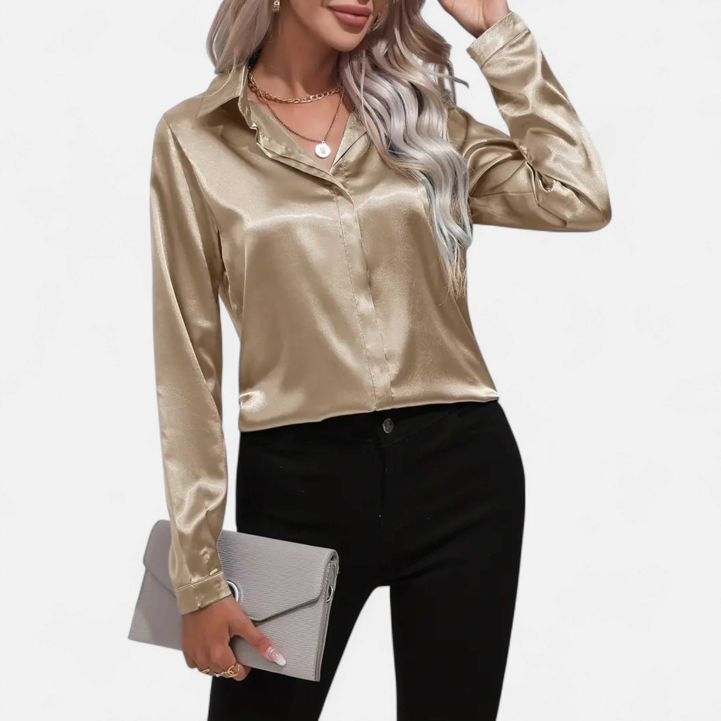 Velqlo | Women’s Dark Blue Single-Button Shirt – Modern Seasonal Elegance