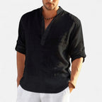 Velqlo | Men’s Shirt – Cotton Linen Long Sleeve Casual Elegance