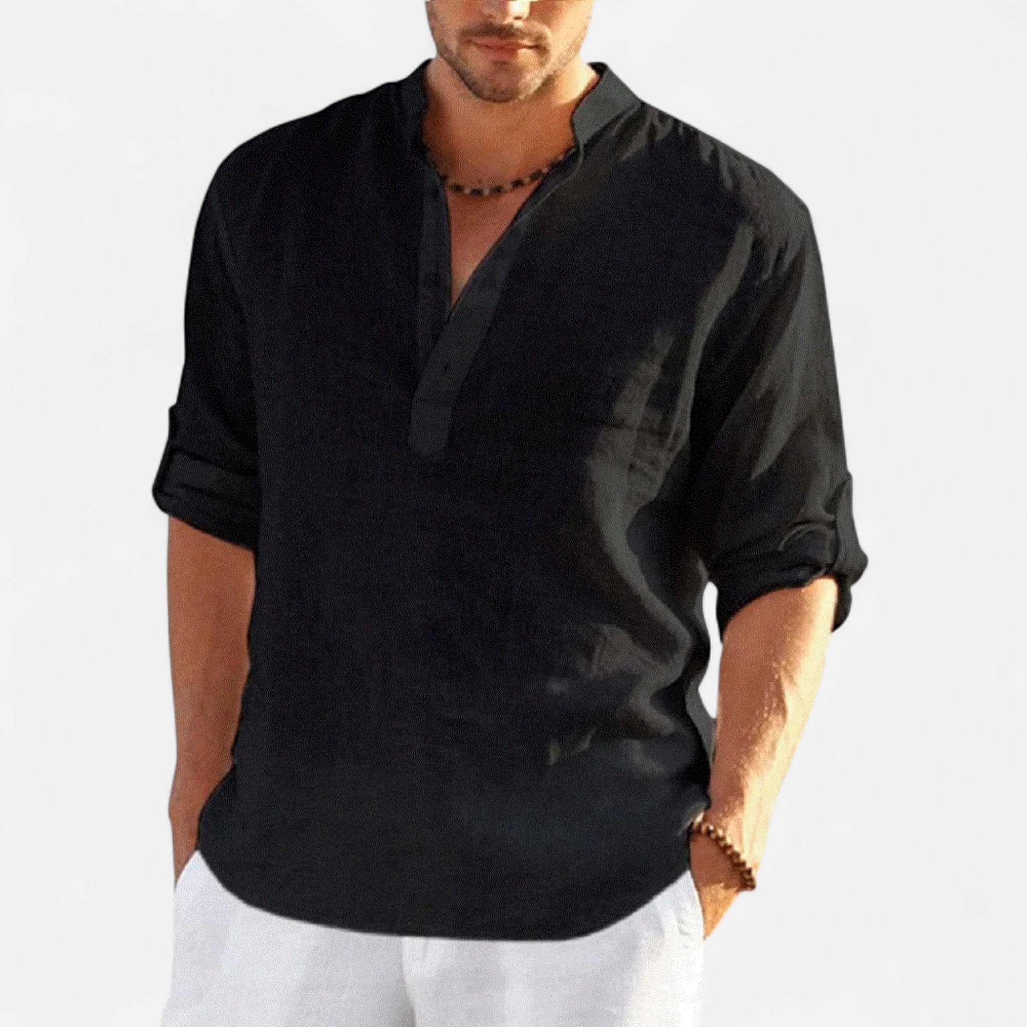Velqlo | Men’s Shirt – Cotton Linen Long Sleeve Casual Elegance