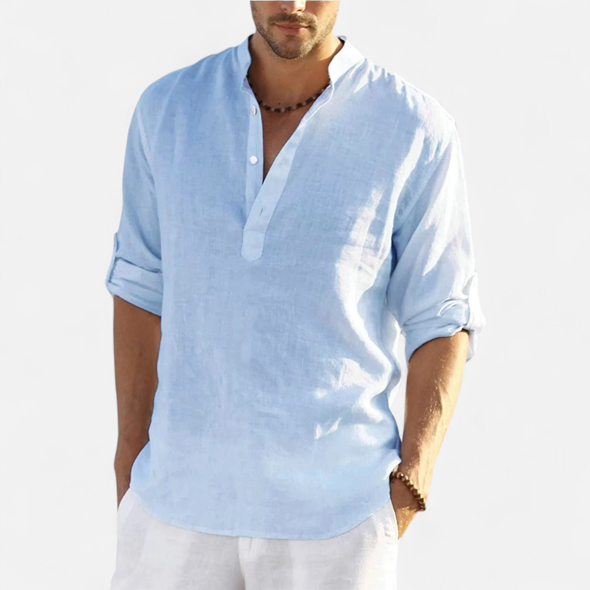 Velqlo | Men’s Shirt – Cotton Linen Long Sleeve Casual Elegance