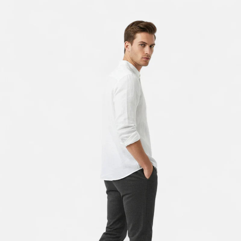 Velqlo | Chemise en Lin à Col Mao – Élégance Naturelle et Confort Thermique Homme