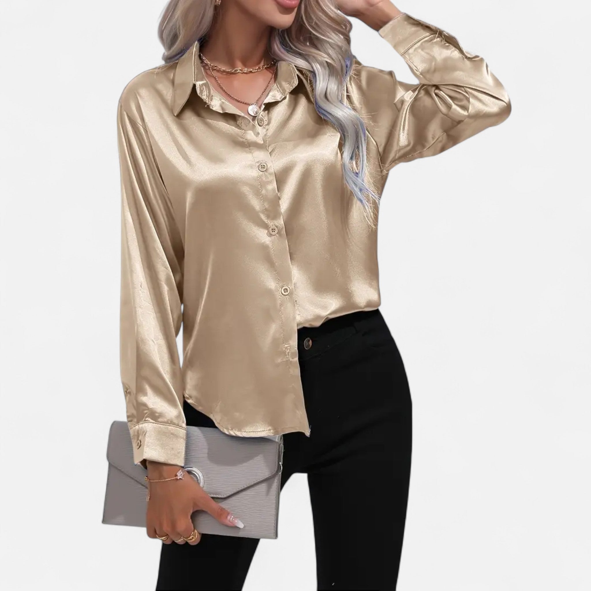 Velqlo | Blouse en Satin pour Femmes avec Col Noté