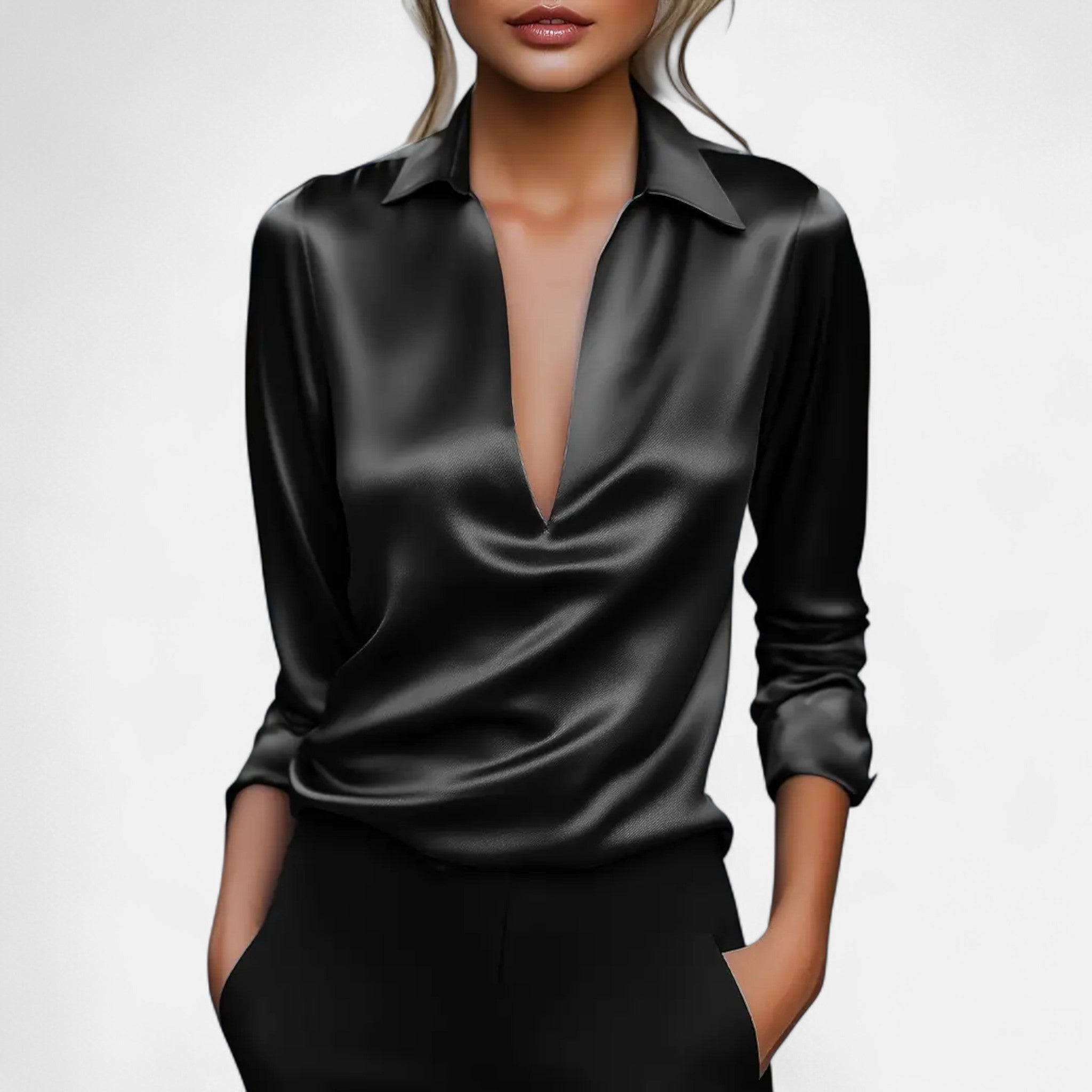 Velqlo | Blouse satin chic à col en V pour femmes