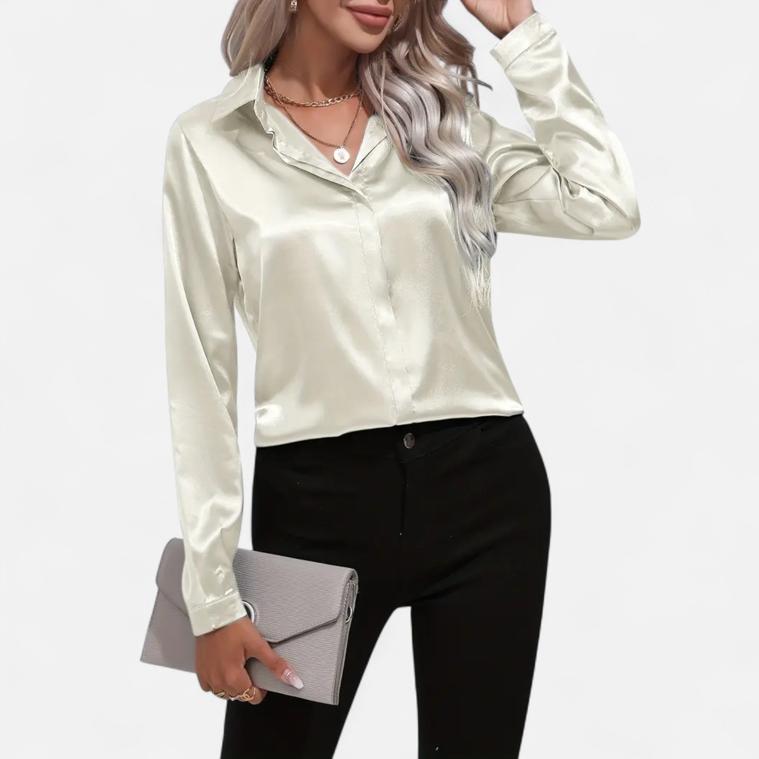 Velqlo | Women’s Dark Blue Single-Button Shirt – Modern Seasonal Elegance