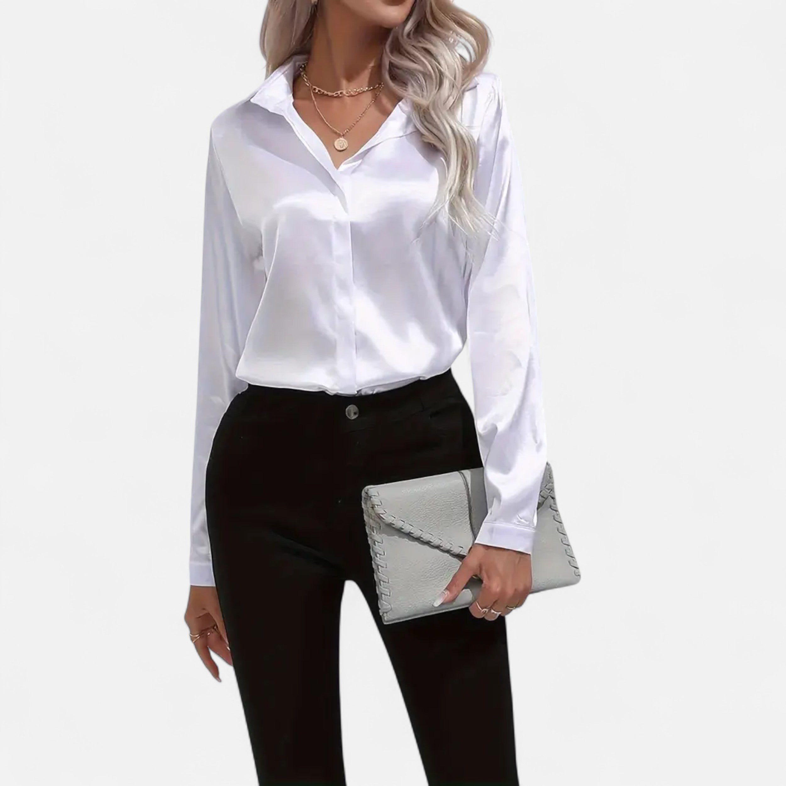 Velqlo | Women’s Dark Blue Single-Button Shirt – Modern Seasonal Elegance