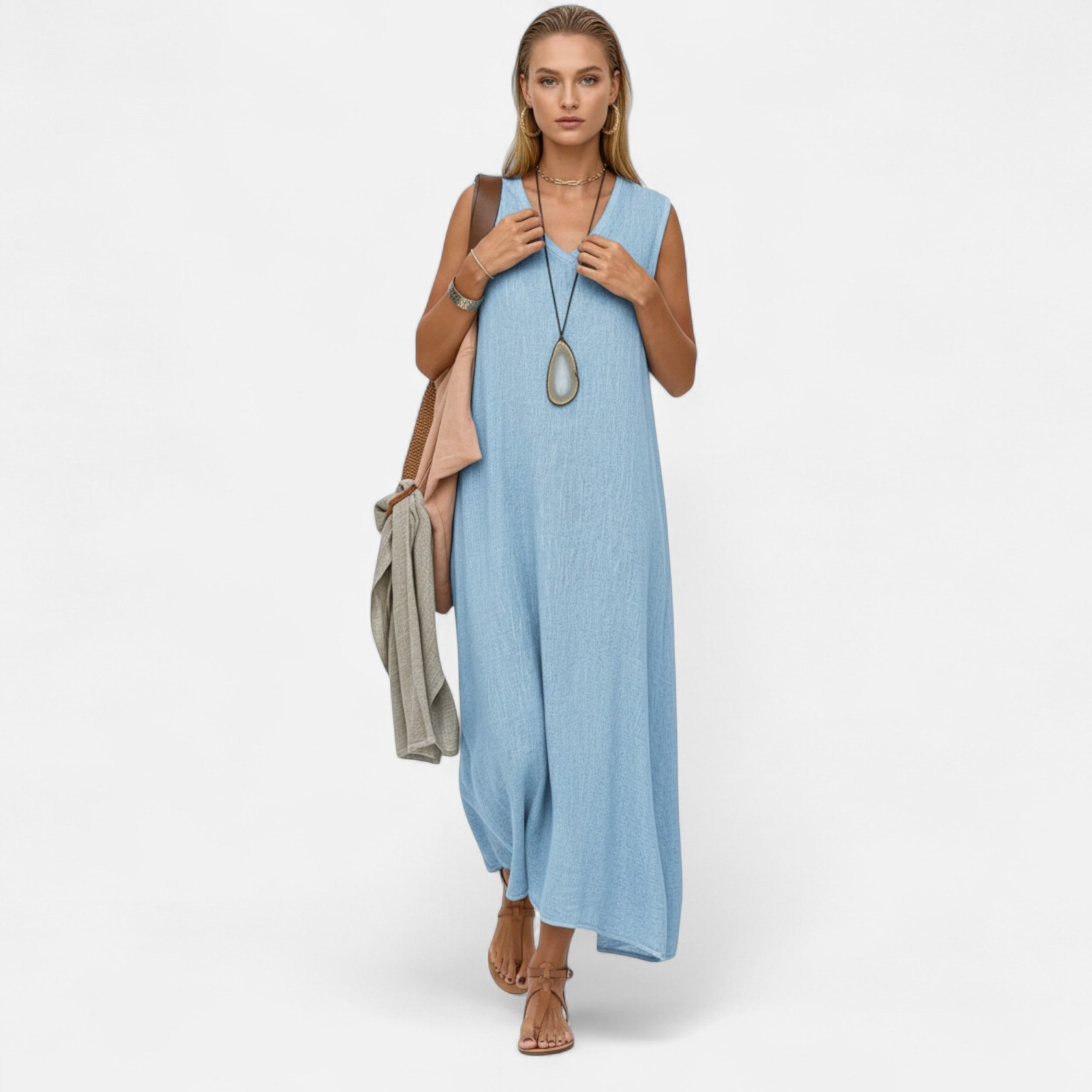 Velqlo | Women’s V-Neck Sleeveless Dress – Soft Lightweight Elegance