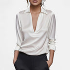 Velqlo | Blouse satin chic à col en V pour femmes