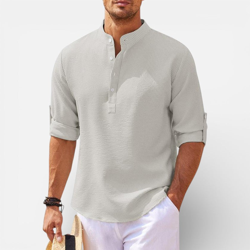 Velqlo | Chemise Henley pour hommes à manches longues, coupe classique
