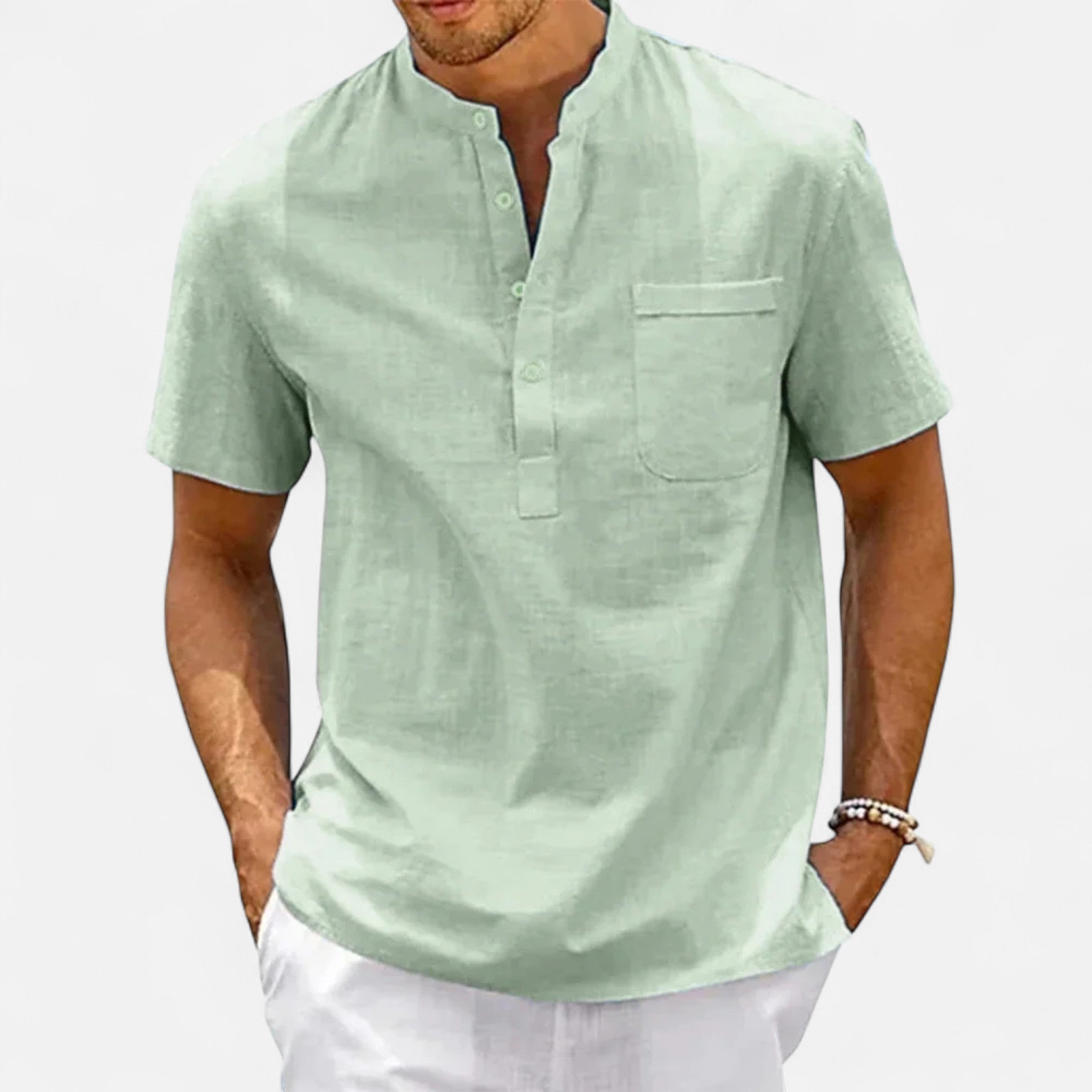 Velqlo | Men’s Henley Shirt – Cotton Linen Short Sleeve Elegance