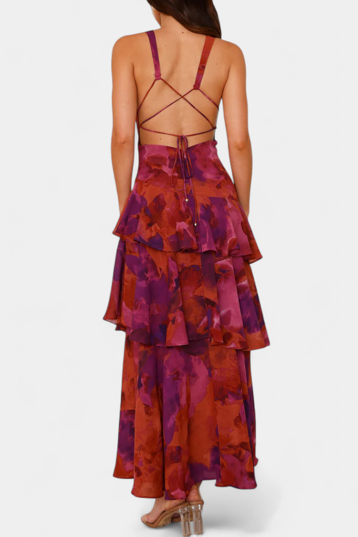 Domenica Robe en mousseline avec encolure en V et couches fluides