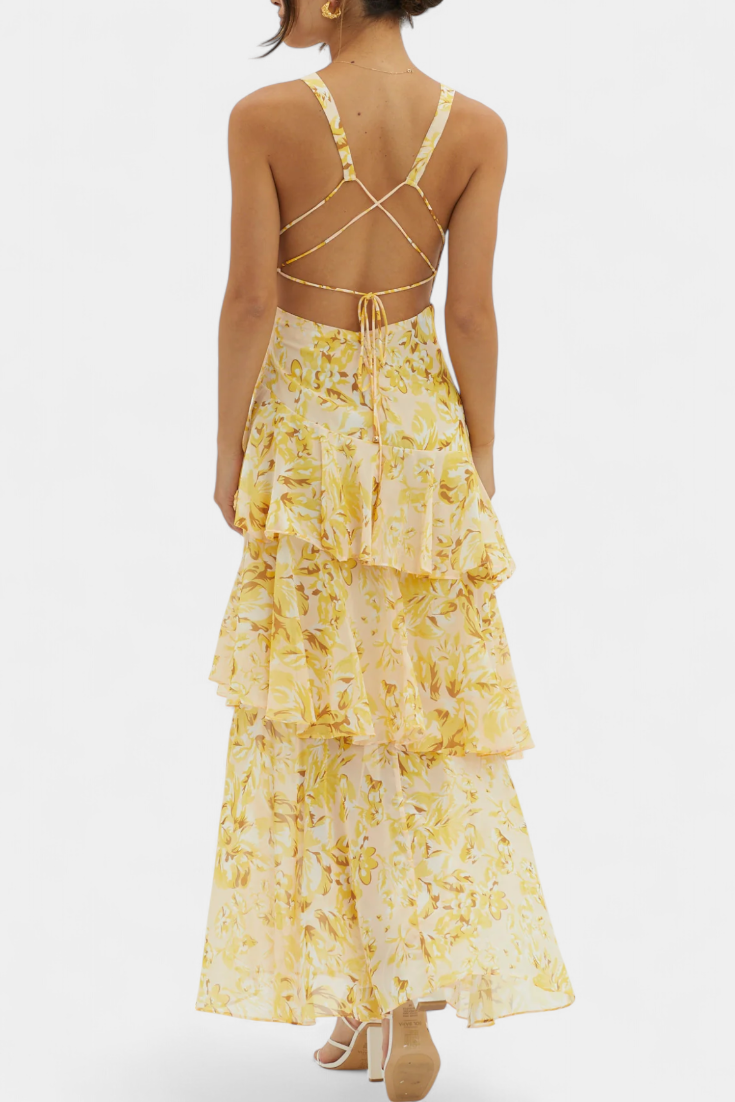 Domenica Robe en mousseline avec encolure en V et couches fluides