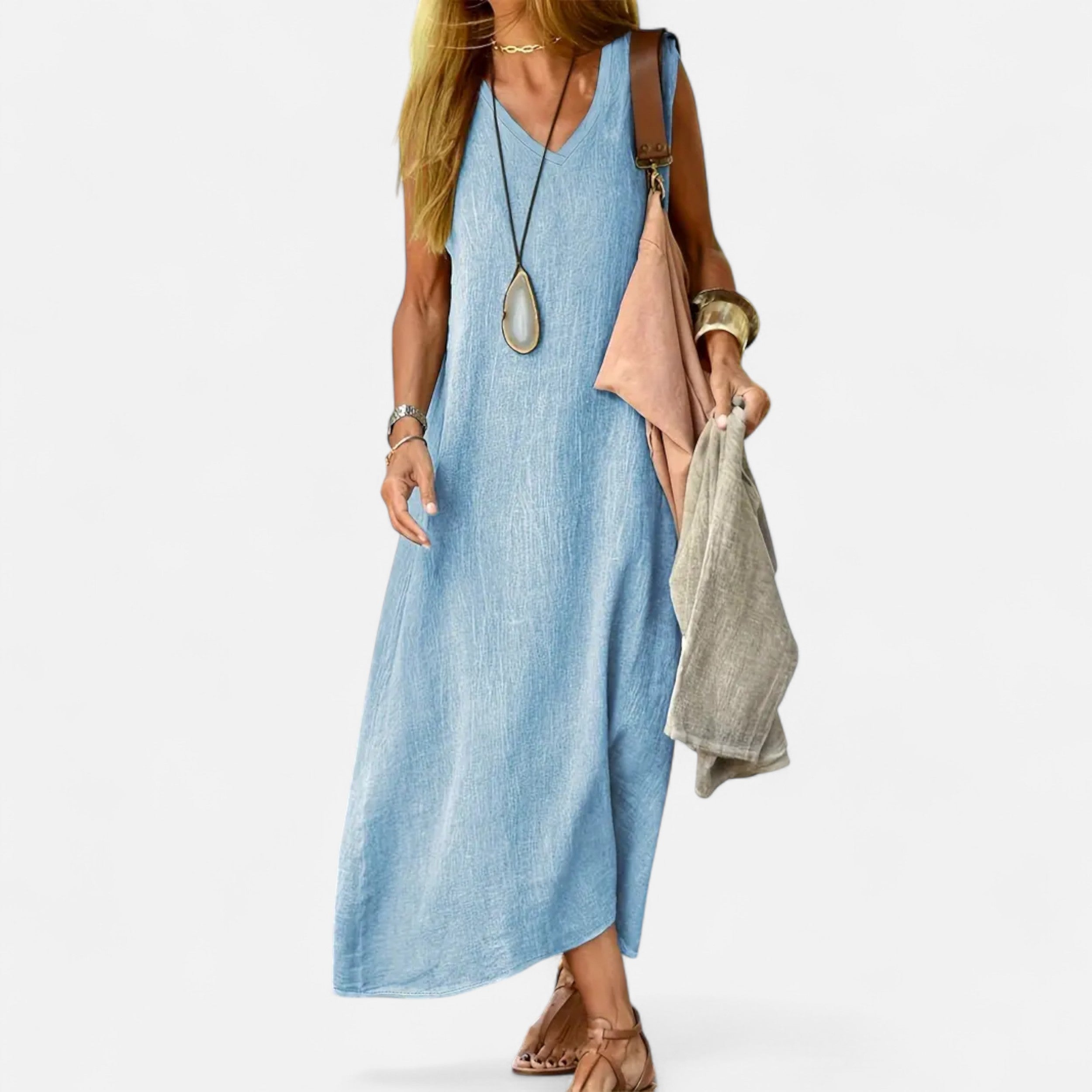Velqlo | Women’s V-Neck Sleeveless Dress – Soft Lightweight Elegance