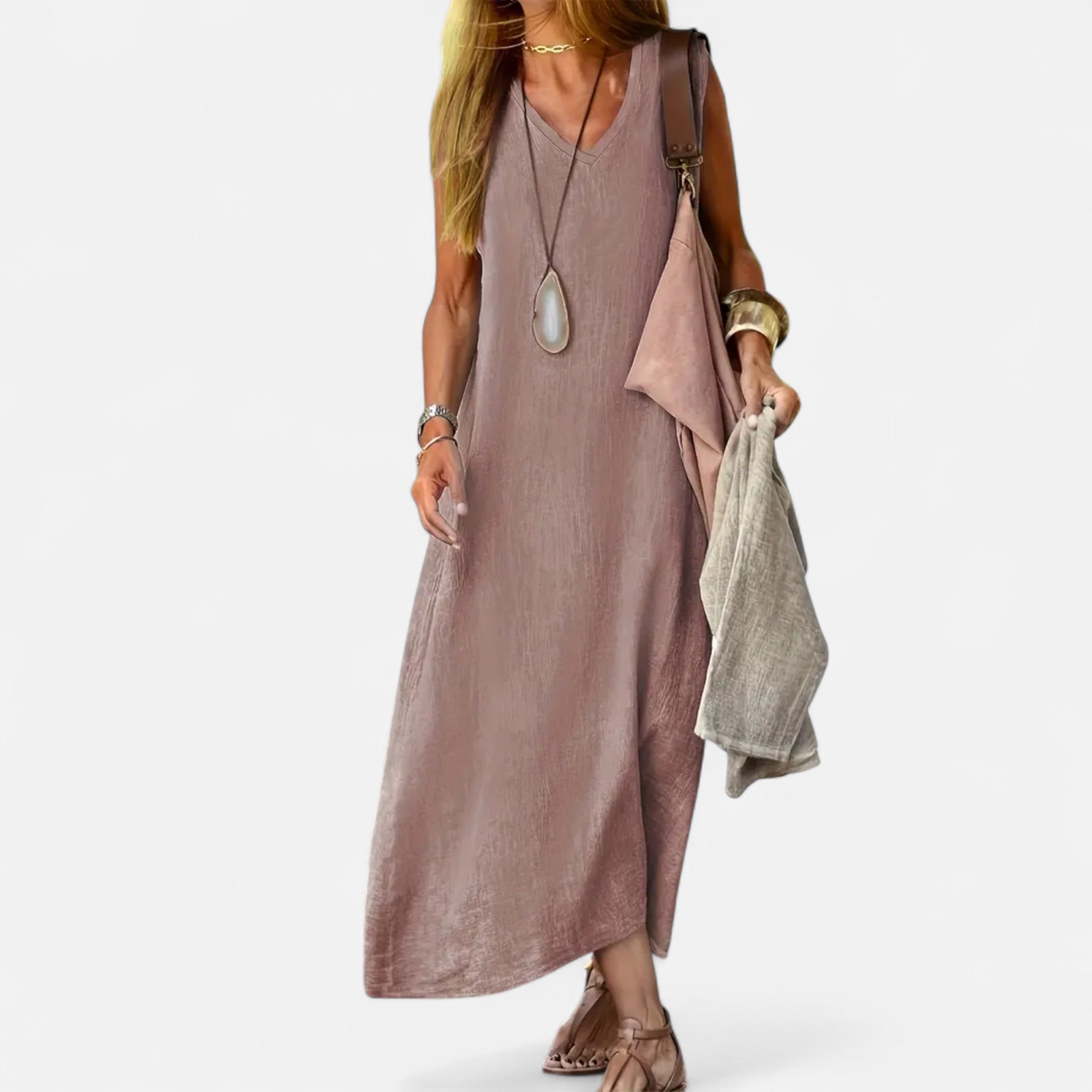 Velqlo | Women’s V-Neck Sleeveless Dress – Soft Lightweight Elegance