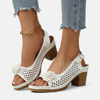 Velqlo | Women’s White Wedge Sandals – Floral Elegance