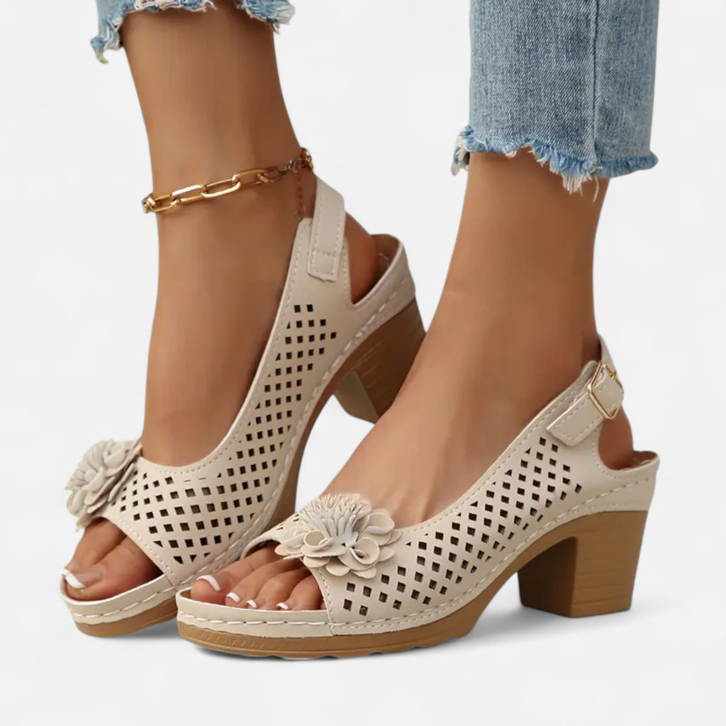 Velqlo | Women’s White Wedge Sandals – Floral Elegance