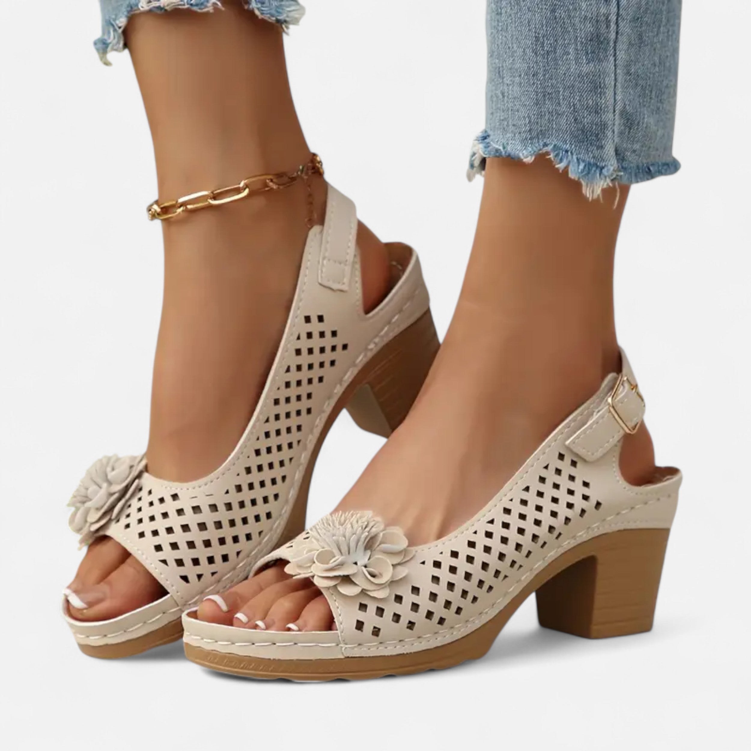 Velqlo | Women’s White Wedge Sandals – Floral Elegance