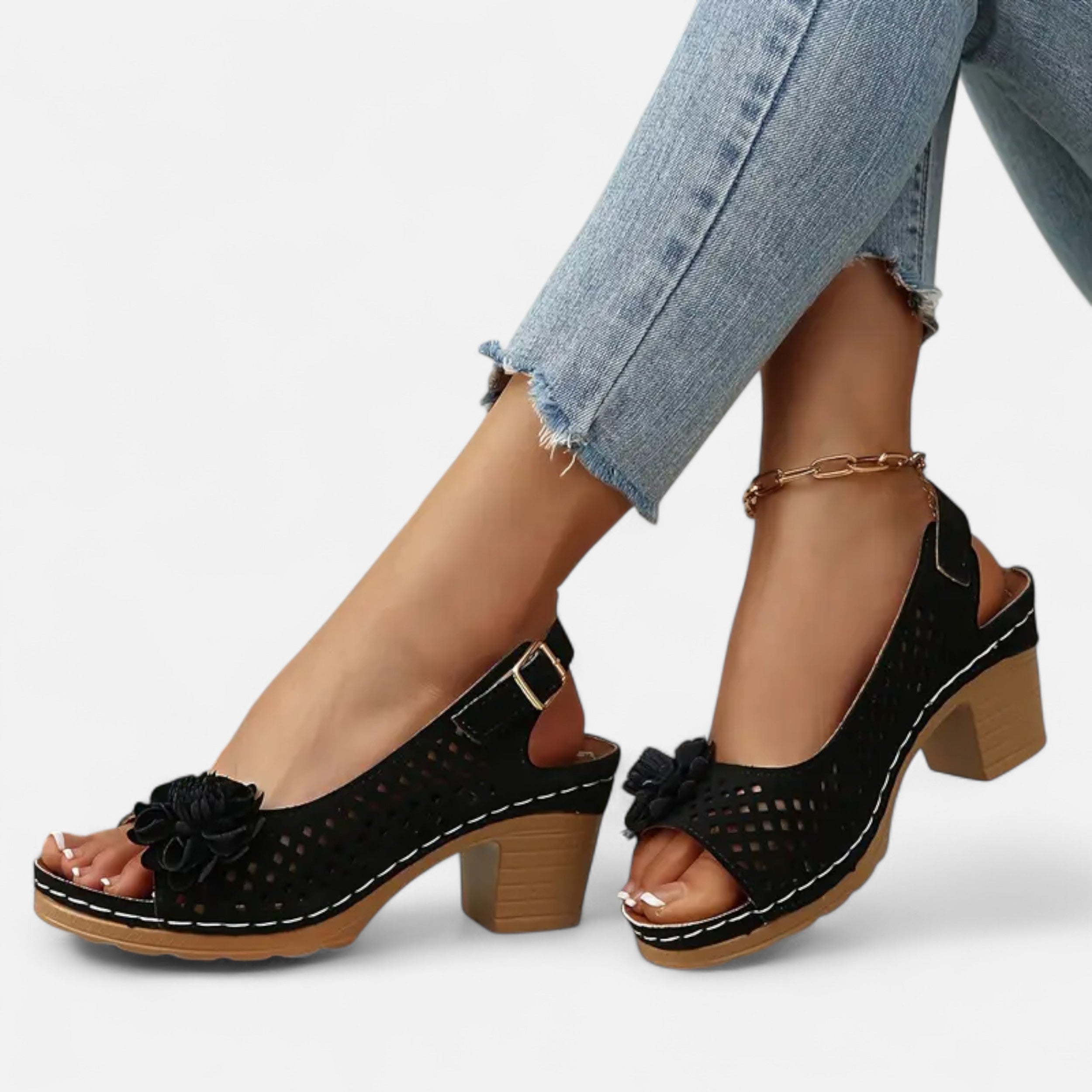 Velqlo | Women’s White Wedge Sandals – Floral Elegance