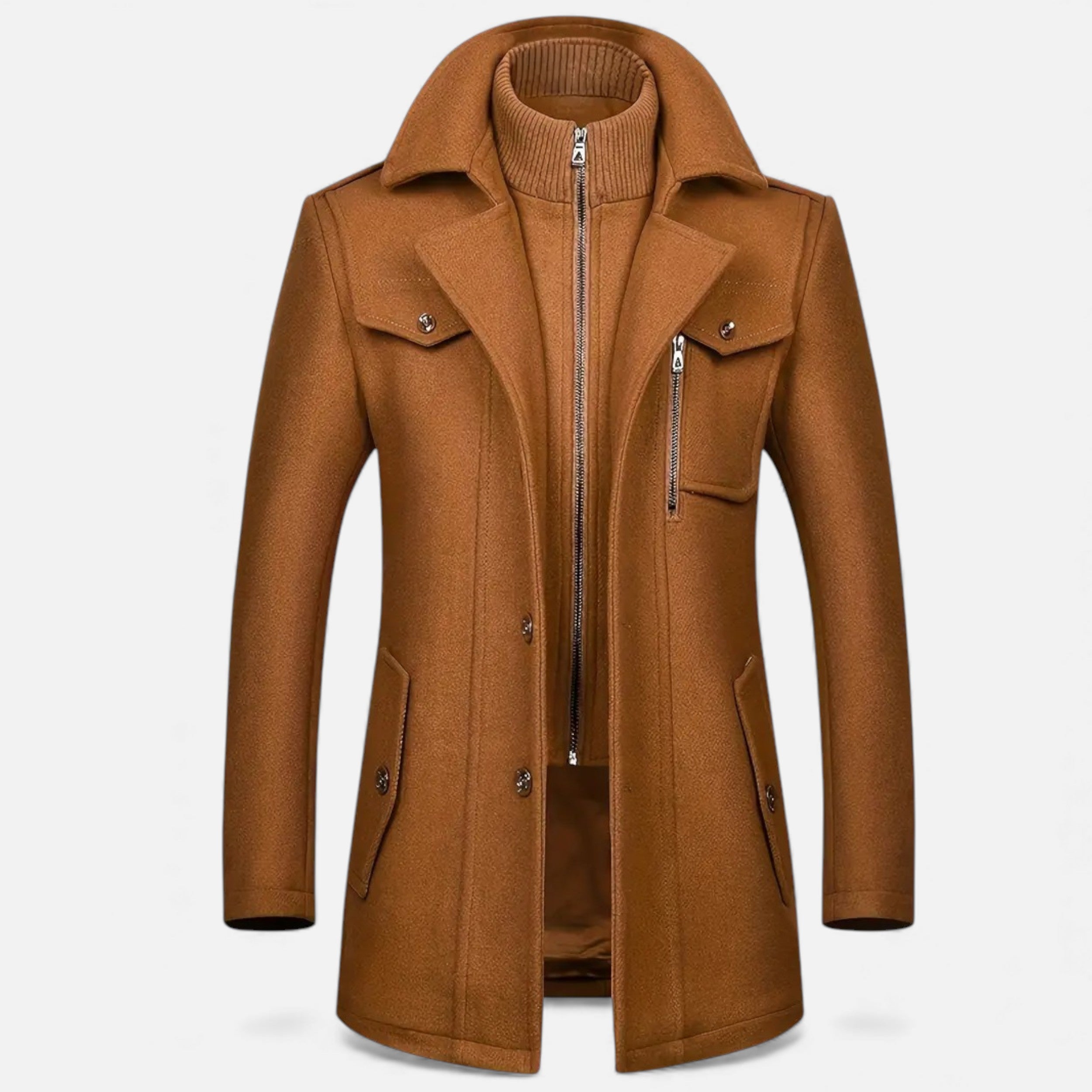 Velqlo | Manteau Homme Tweed Caramel Double Boutonnage