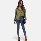 Velqlo | Women’s Satin-Finish Long Sleeve Blouse – Chic Formal Elegance