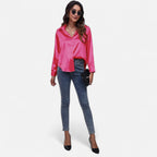 Velqlo | Women’s Satin-Finish Long Sleeve Blouse – Chic Formal Elegance