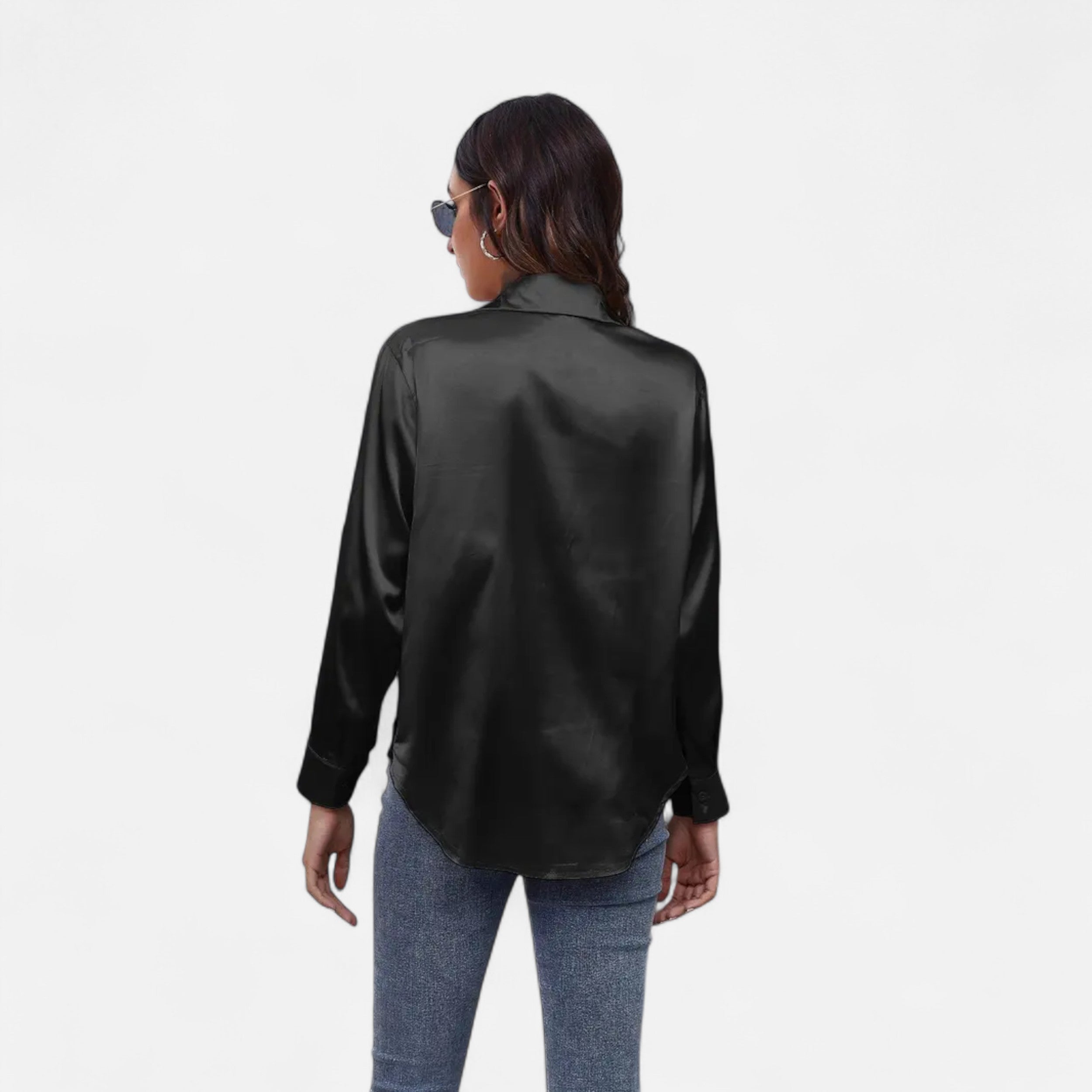 Velqlo | Women’s Satin-Finish Long Sleeve Blouse – Chic Formal Elegance