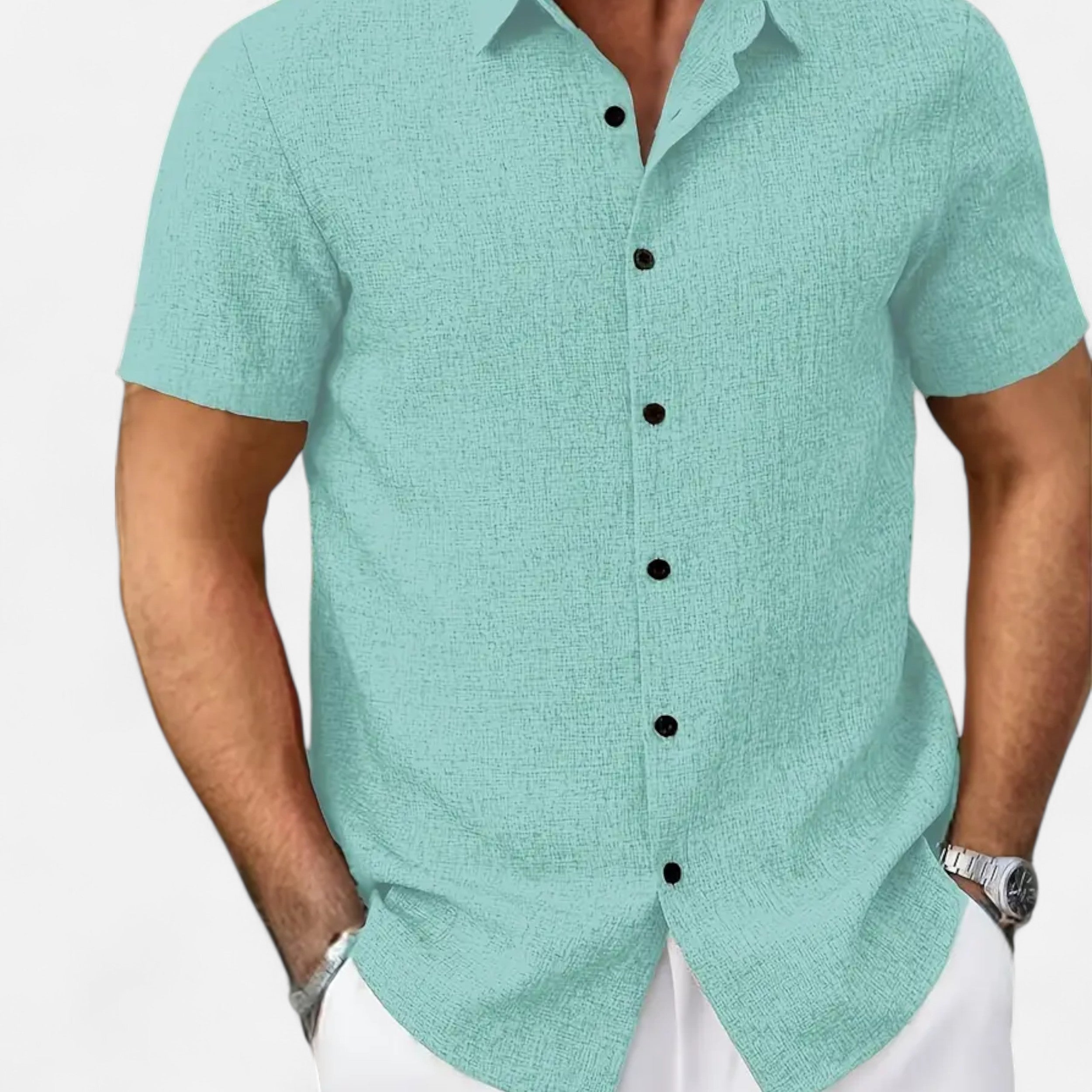 Velqlo | Men’s Linen-Blend Short Sleeve Shirt