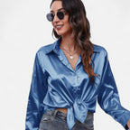 Velqlo | Women’s Satin-Finish Long Sleeve Blouse – Chic Formal Elegance