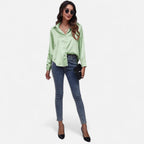 Velqlo | Women’s Satin-Finish Long Sleeve Blouse – Chic Formal Elegance