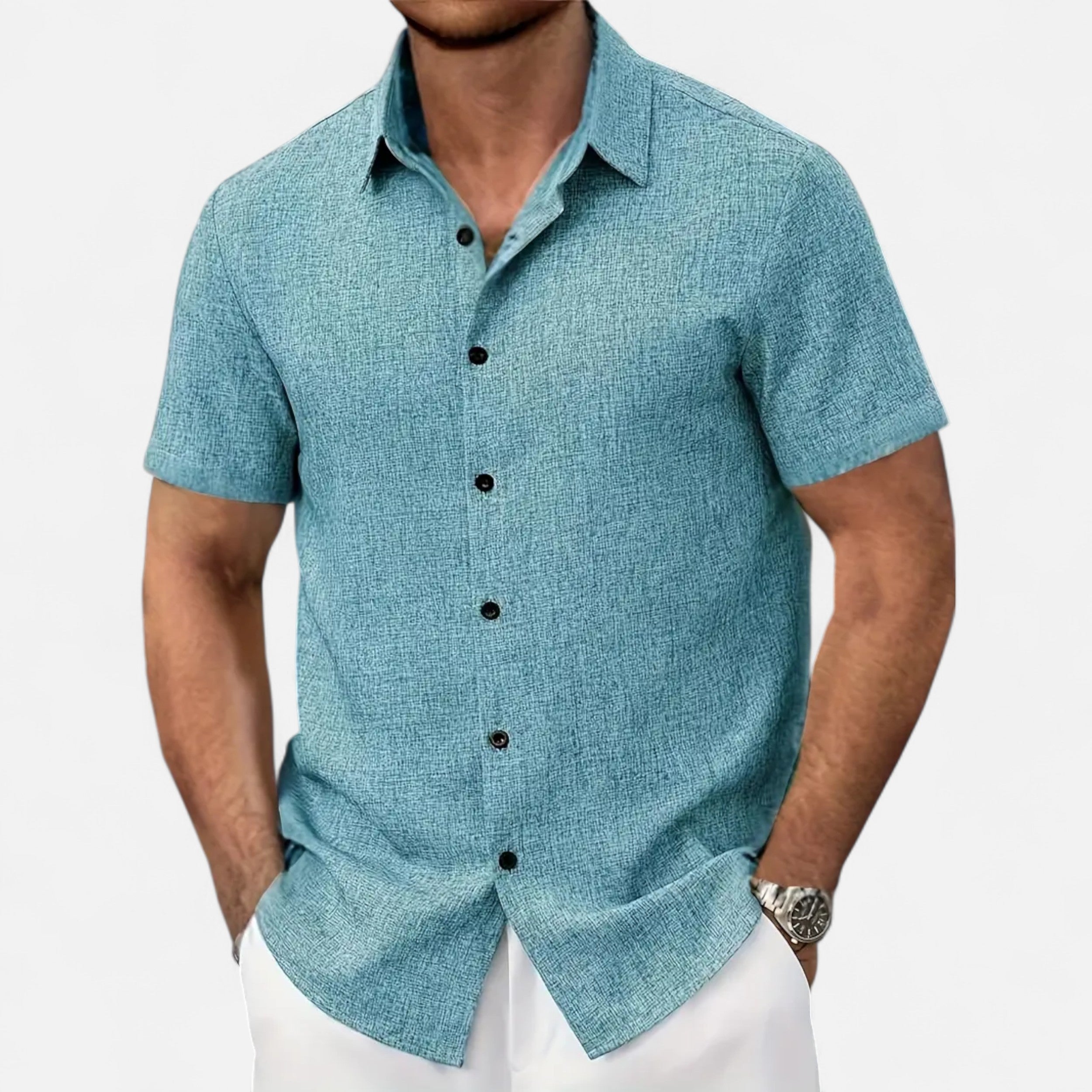 Velqlo | Men’s Linen-Blend Short Sleeve Shirt