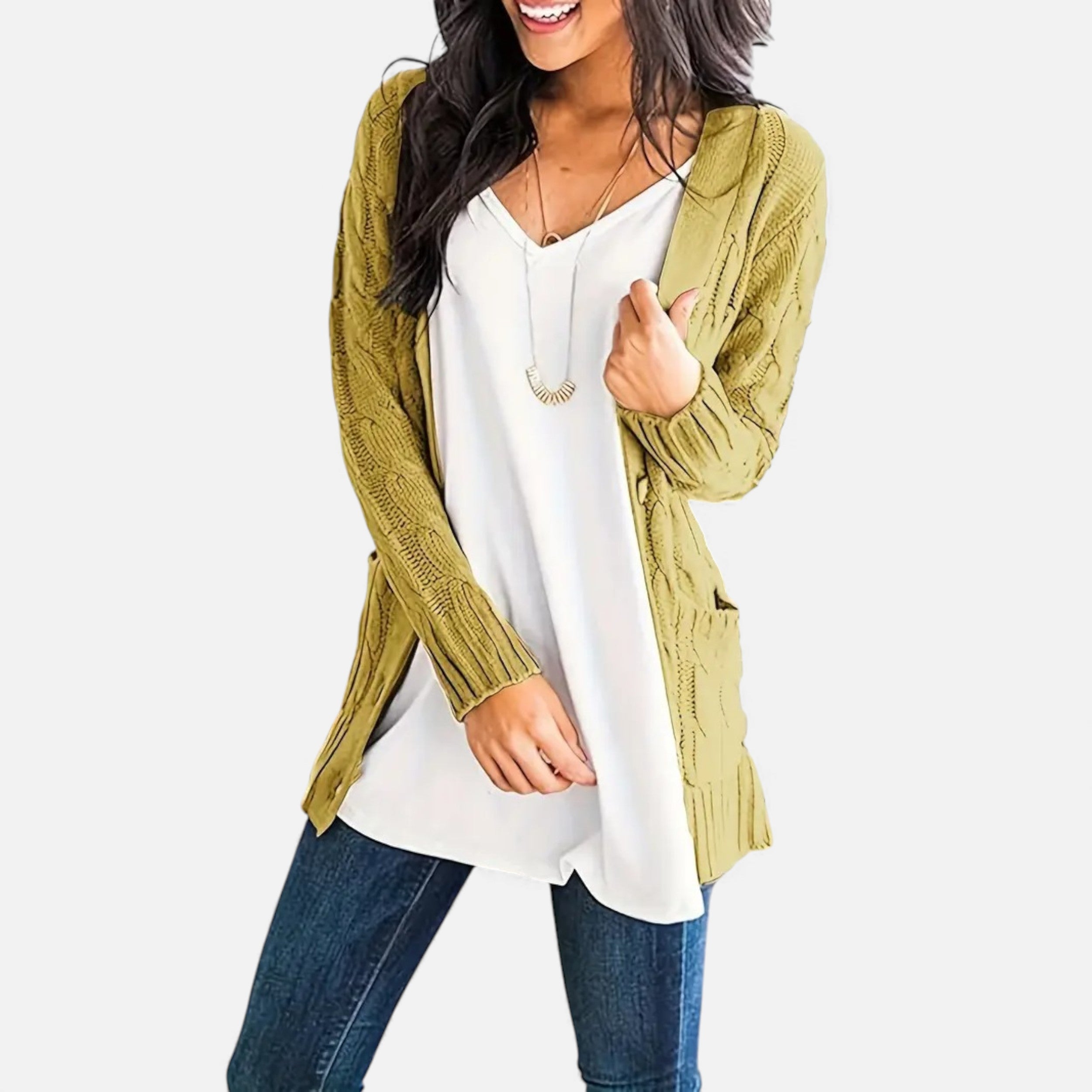 Velqlo | Cardigan Femme Torsadé Élégance Héritage Olive