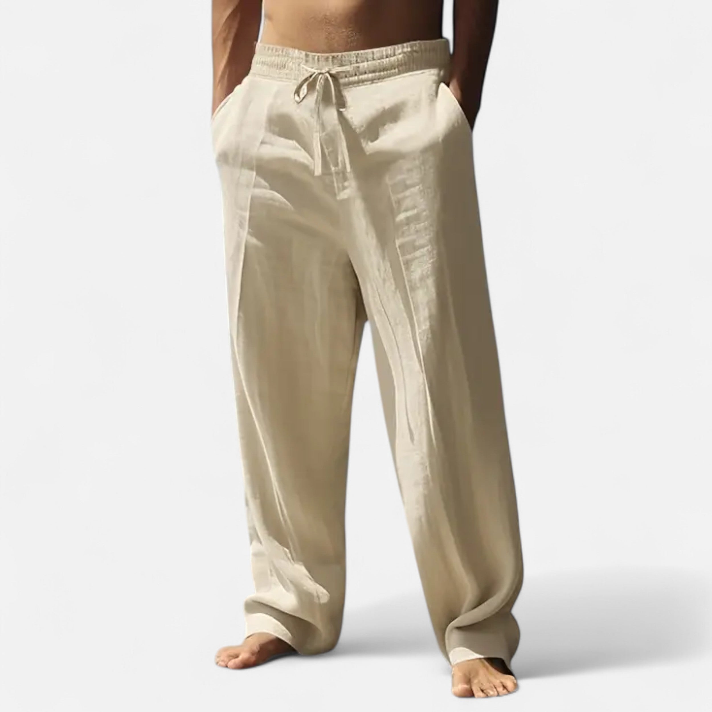 Velqlo | Men’s Beige Linen Pants – Relaxed All-Season Comfort