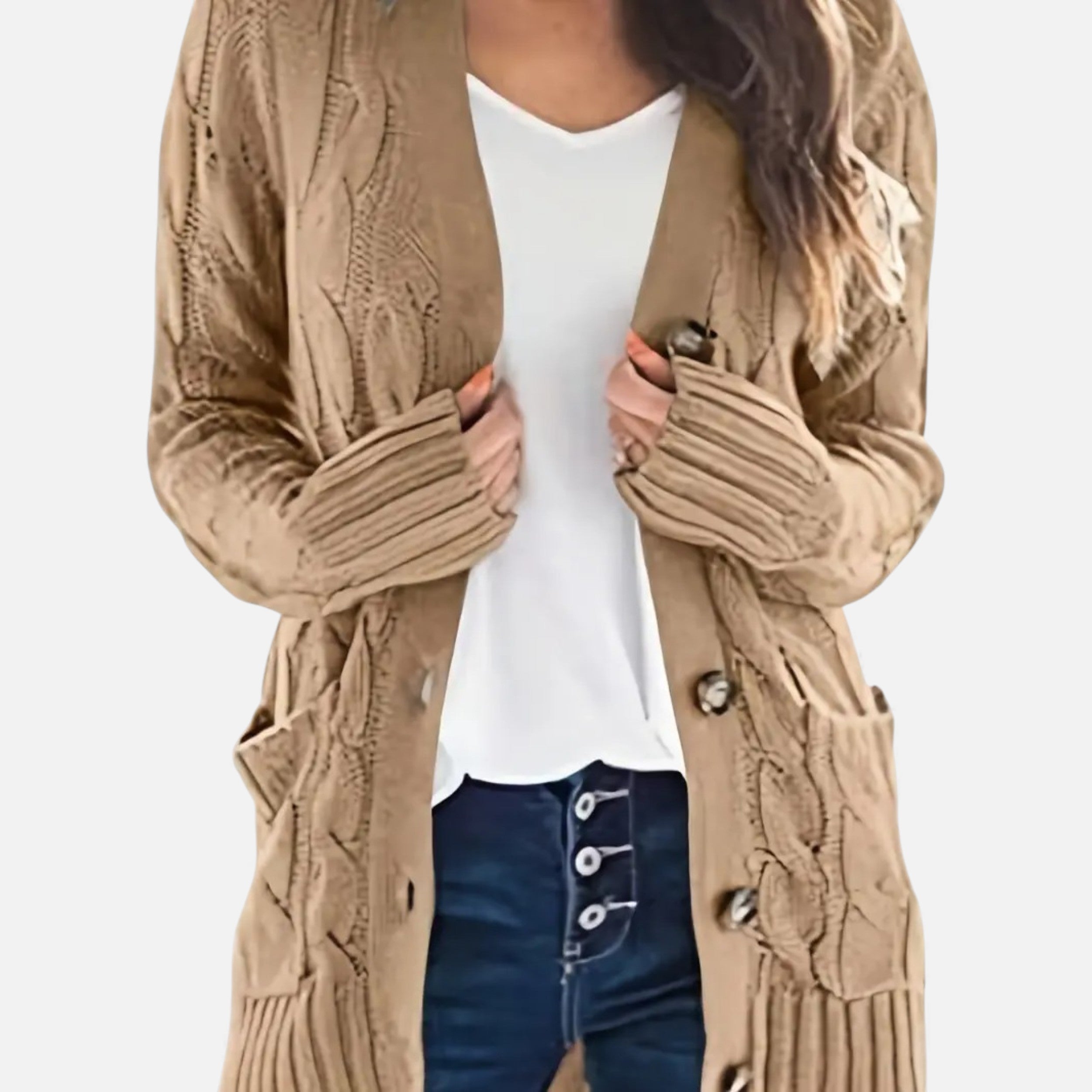 Velqlo | Cardigan Femme Torsadé Élégance Héritage Olive