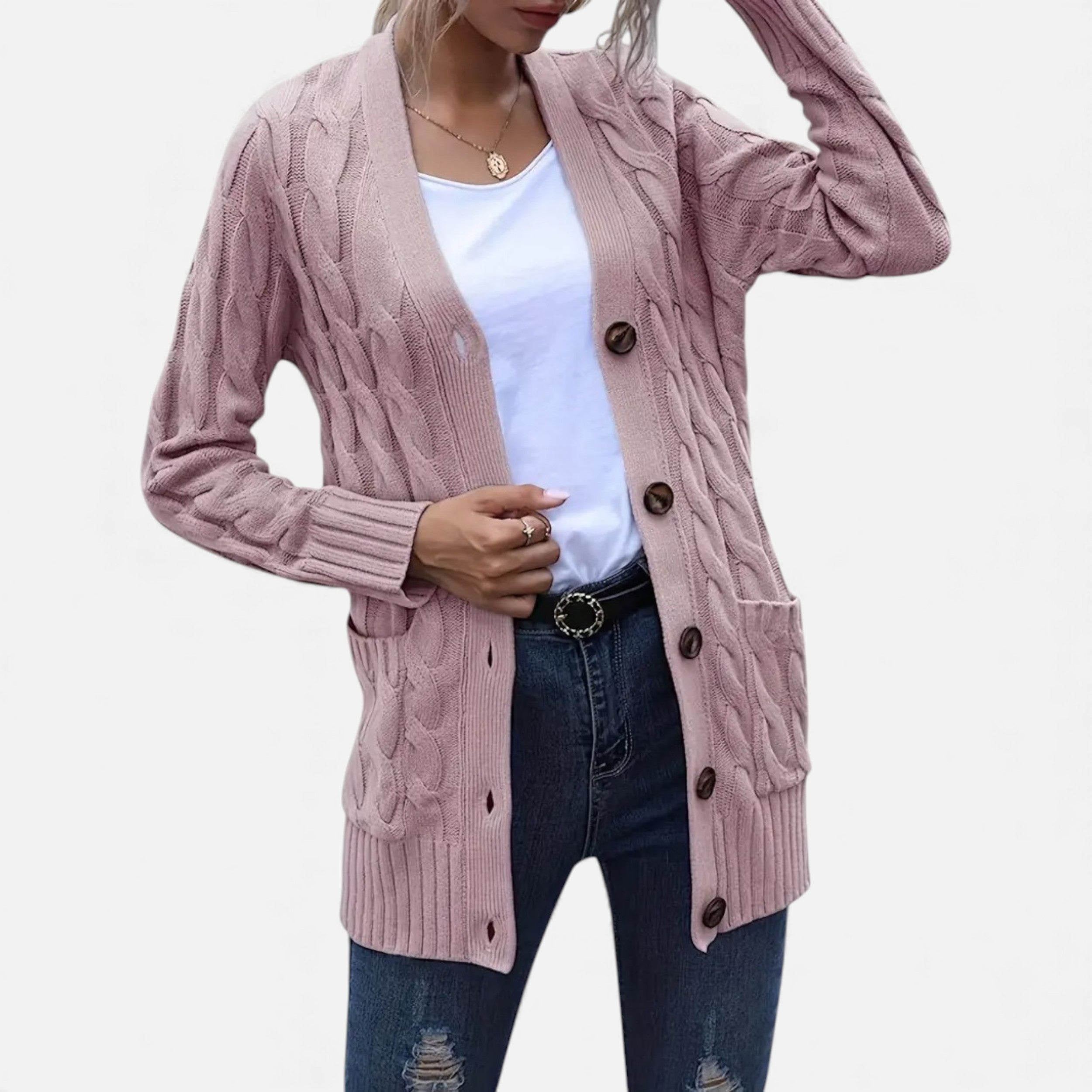 Velqlo | Cardigan Femme Torsadé Élégance Héritage Olive